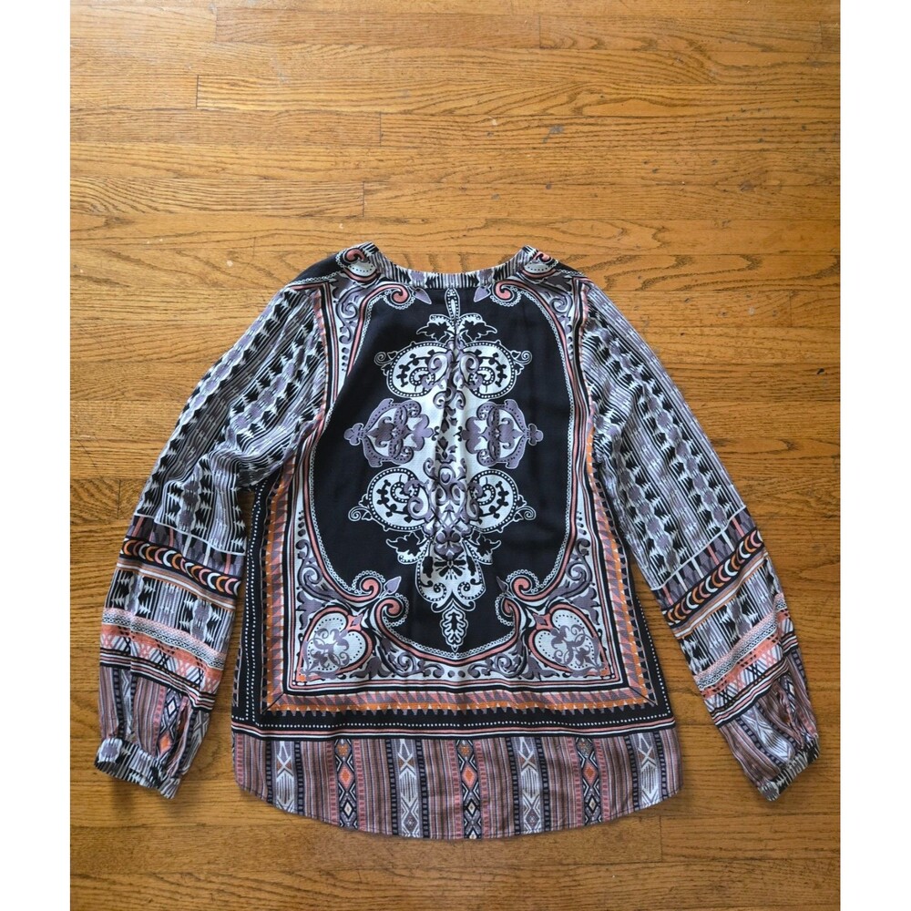 Hale Bob Paisley Print Long Sleeve V-Neck Lightweight Blouse Classy Size Medium - Picture 2 of 7